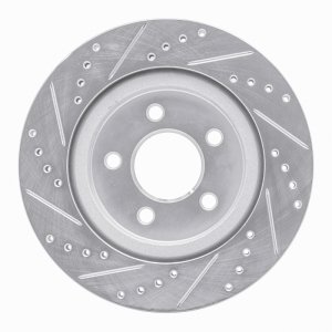 Ford Mustang Brake Rotor (1) - Rear Right - R1 Concepts - Drilled & Slotted - Silver - `05-`14